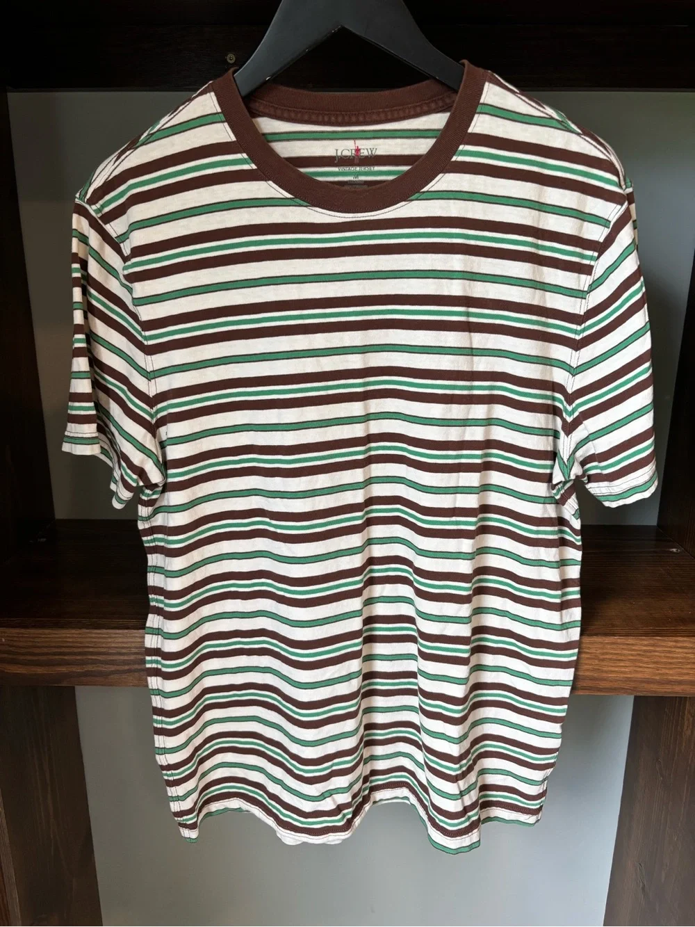 J. Crew Striped Crewneck Tee in Cream, Brown & Green